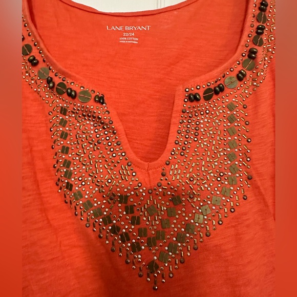 Lane Bryant 22/24 Sleeveless Orange Beaded Split Neck Top - Picture 2 of 5